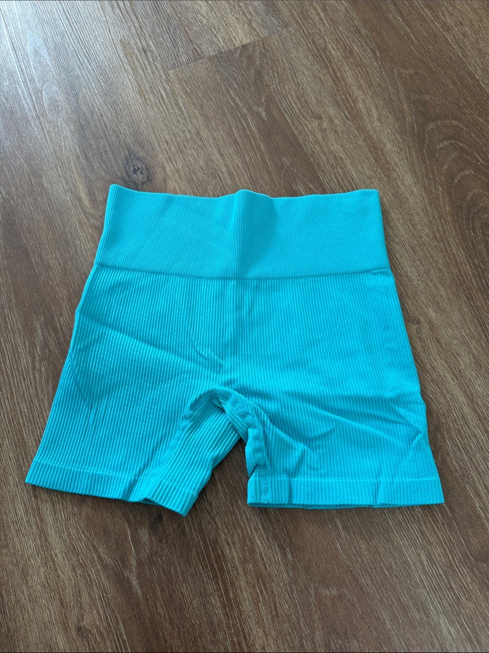 Colsie Turquoise Ribbed High-Waist Bike Shorts